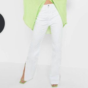 Boohoo Wide Leg Split Hem White Jeans